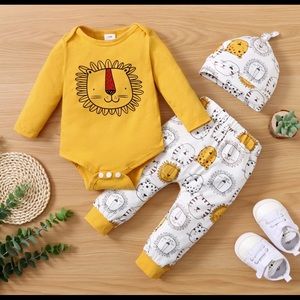 PatPat 3 Pcs Baby Cartoon Lion Print Yellow Long-sleeve Baby Set.